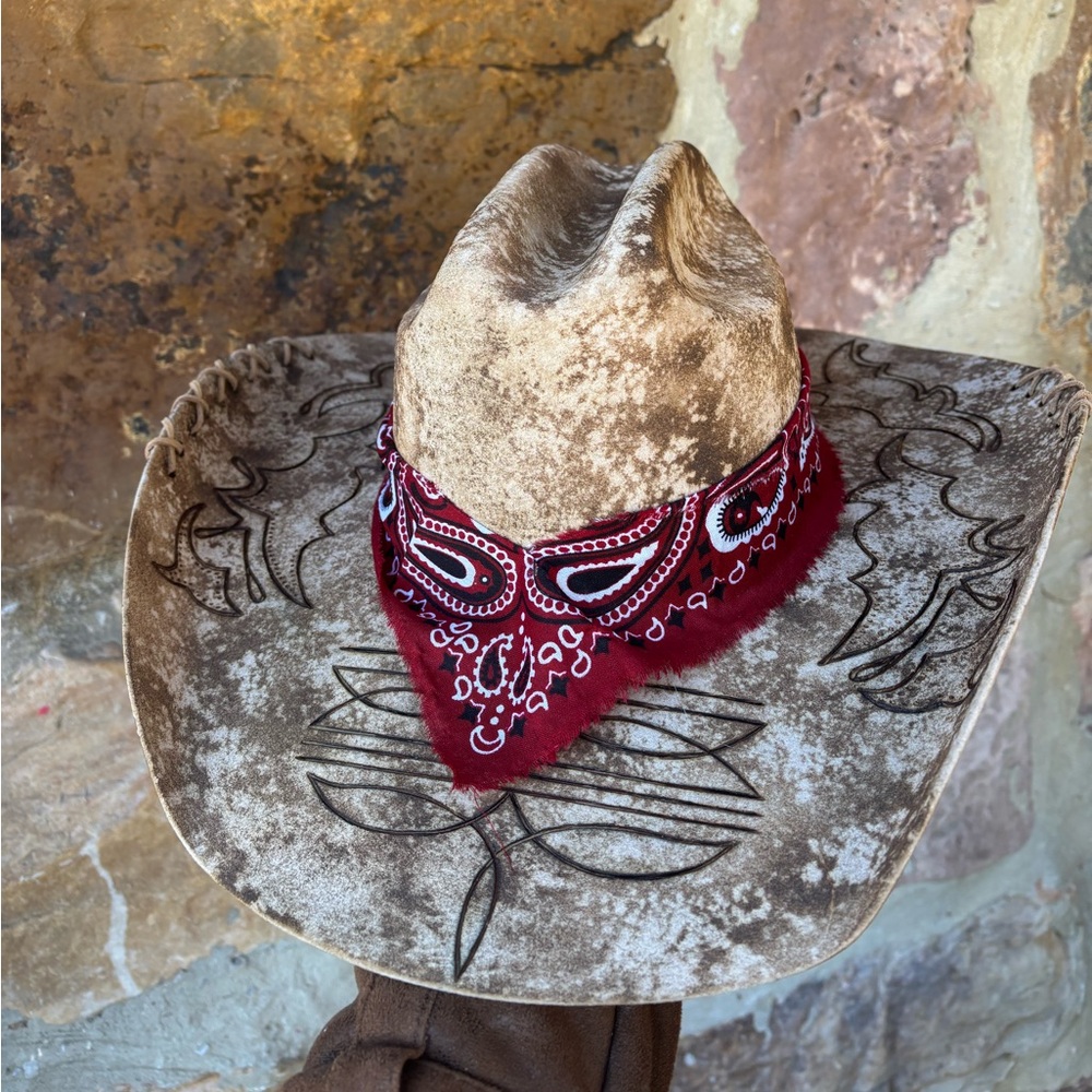 New “Boot Stitch” Cody James Hand burned hat Sz 7